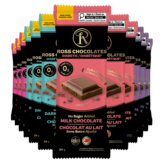 12 Count Box Chocolate Bars NSA (Stevia) - Dark, Dark Sea Salt, Milk, Milk Quinoa