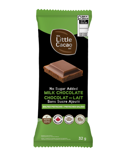 Creamy, Melt-in-your-Mouth Pure Chocolate Bars, Zero Sugar added, High Pre-Biotics Fibre, Milk Chocolate Salted Pistachio, High Antioxidants (12x32g)