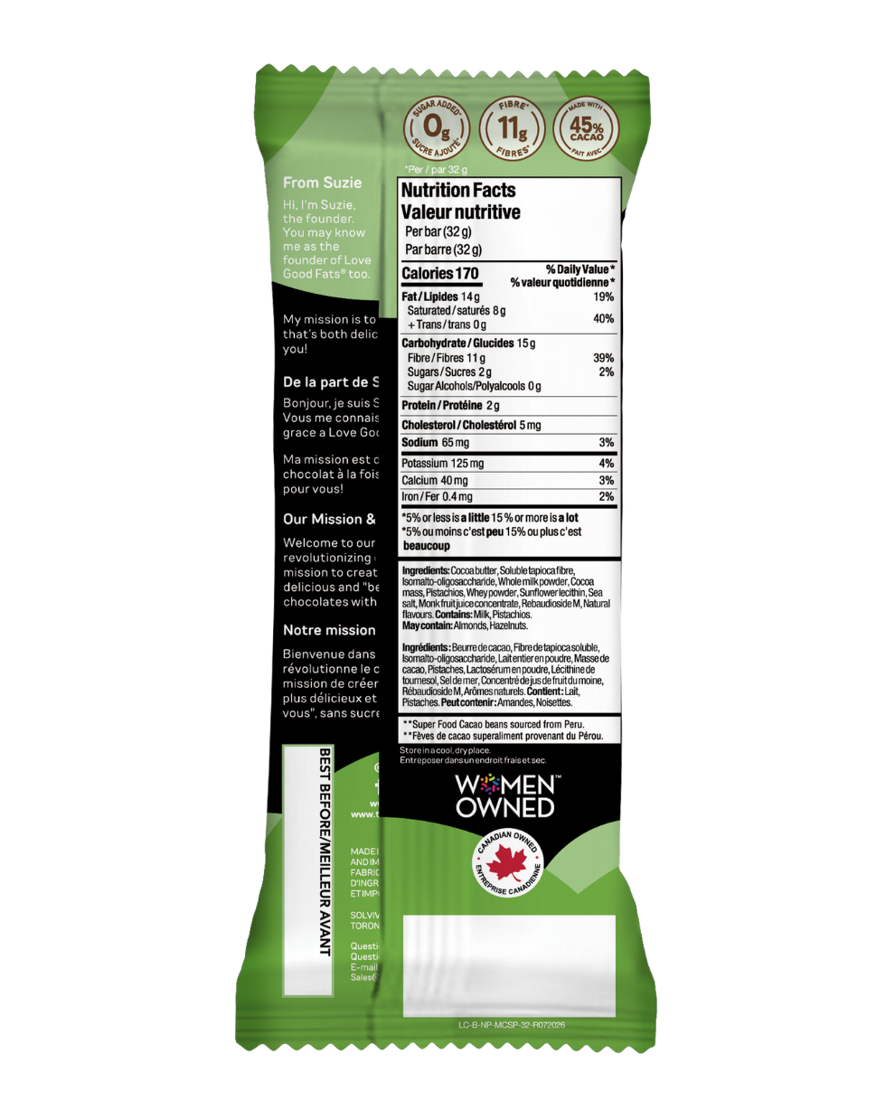 Creamy, Melt-in-your-Mouth Pure Chocolate Bars, Zero Sugar added, High Pre-Biotics Fibre, Milk Chocolate Salted Pistachio, High Antioxidants (12x32g)