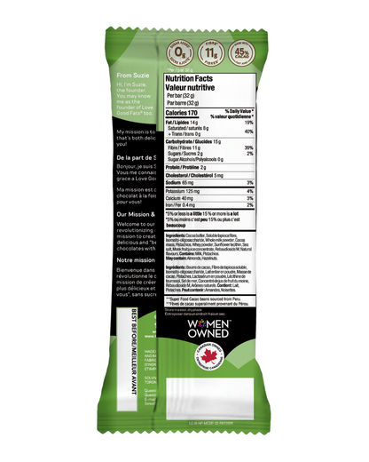 Creamy, Melt-in-your-Mouth Pure Chocolate Bars, Zero Sugar added, High Pre-Biotics Fibre, Milk Chocolate Salted Pistachio, High Antioxidants (12x32g)