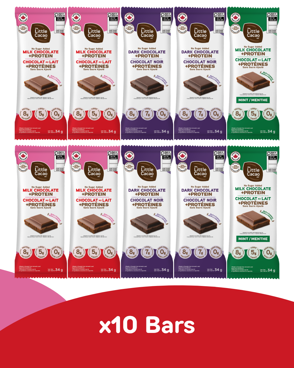 Creamy Pure Chocolate Bars, Zero Sugar added, +High Protein (16g*), High Pre-Biotics Fibre, VARIETY (x4 Milk, x4 Dark, x2 Mint) *Best Seller* (10x34g)