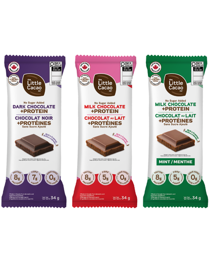 Creamy Pure Chocolate Bars, Zero Sugar added, +High Protein (16g*), High Pre-Biotics Fibre, VARIETY (x4 Milk, x4 Dark, x2 Mint) *Best Seller* (10x34g)
