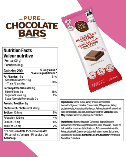 Creamy Pure Chocolate Bars, Zero Sugar added, +High Protein (16g*), High Pre-Biotics Fibre, VARIETY (x4 Milk, x4 Dark, x2 Mint) *Best Seller* (10x34g)