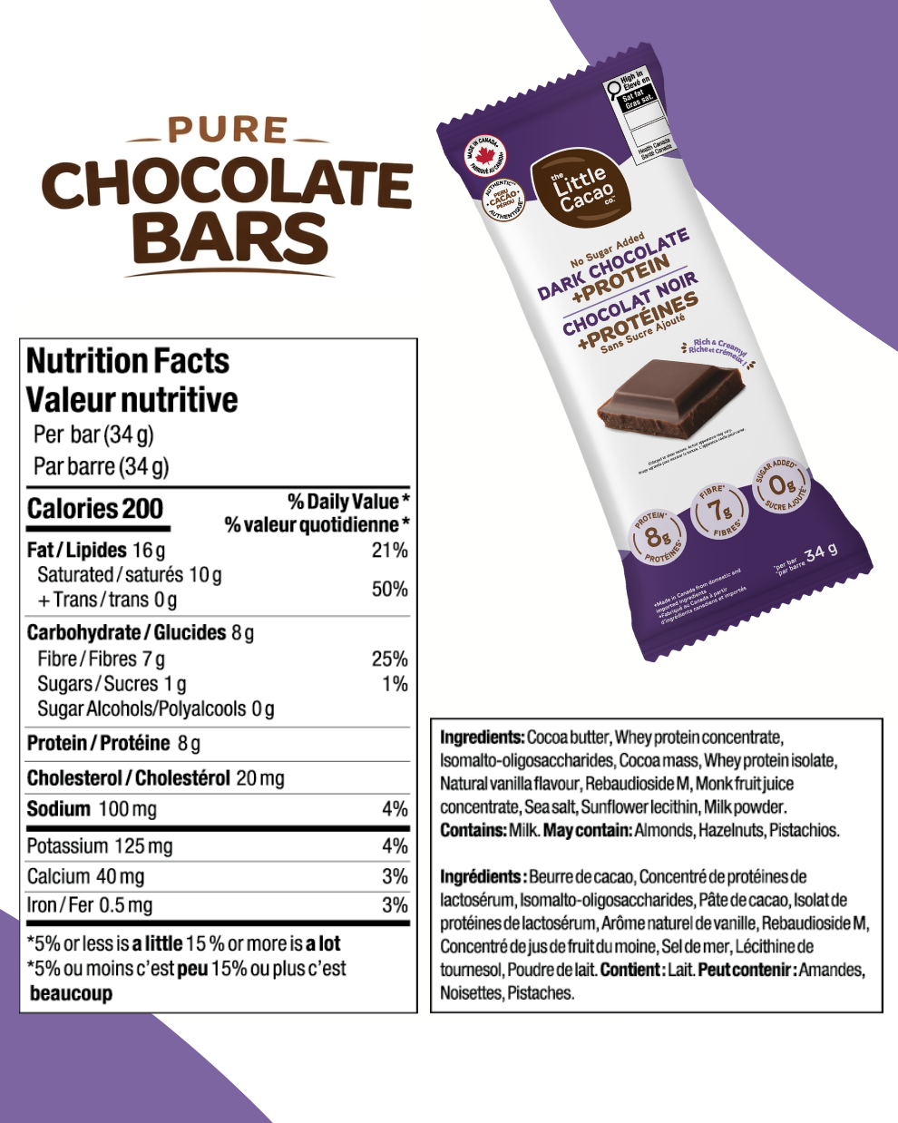 Creamy Pure Chocolate Bars, Zero Sugar added, +High Protein (16g*), High Pre-Biotics Fibre, VARIETY (x4 Milk, x4 Dark, x2 Mint) *Best Seller* (10x34g)