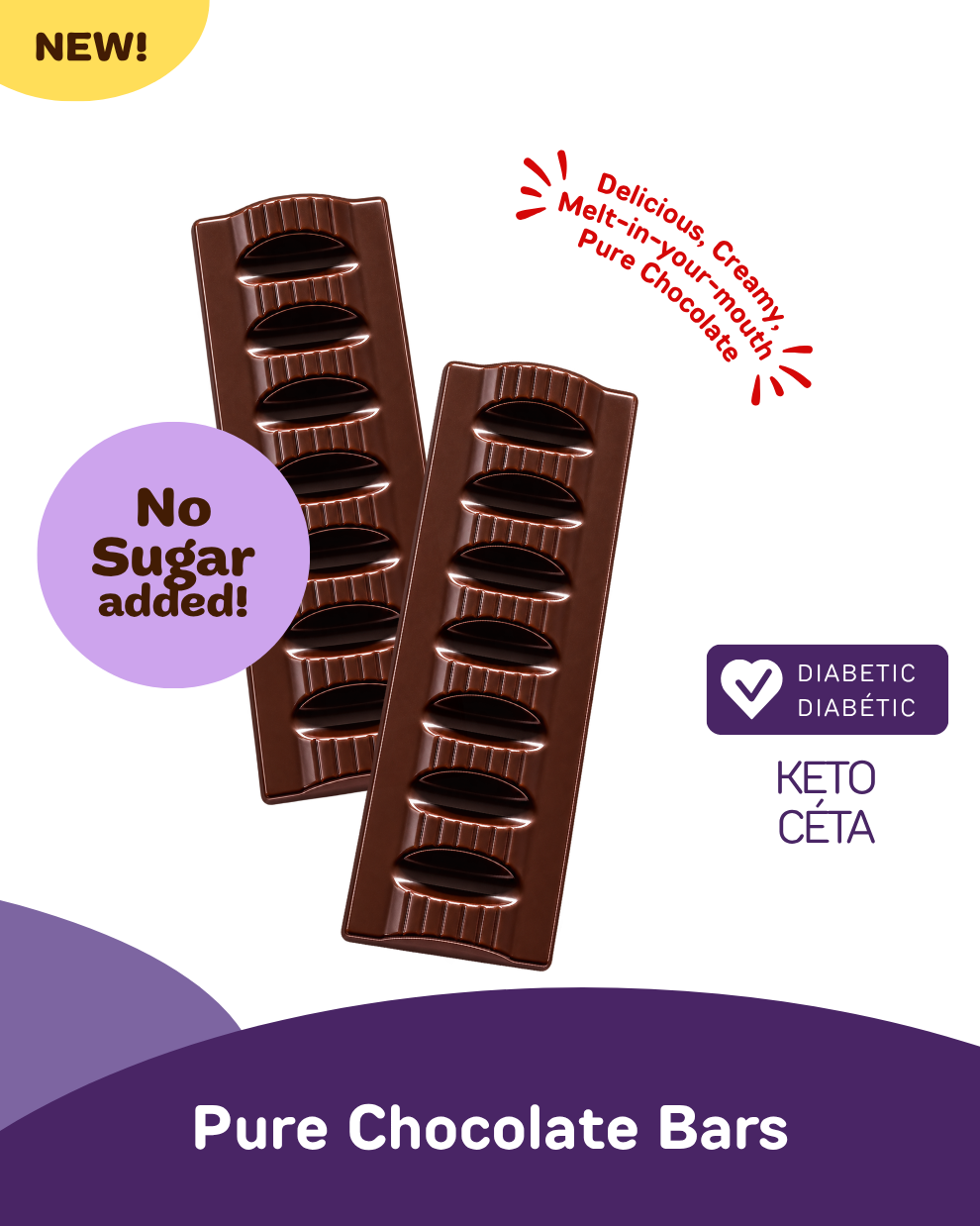 Creamy, Melt-in-your-Mouth Pure Chocolate Bars, Zero Sugar added, High Pre-Biotics Fibre, Dark Chocolate, High Antioxidants (12x32g)
