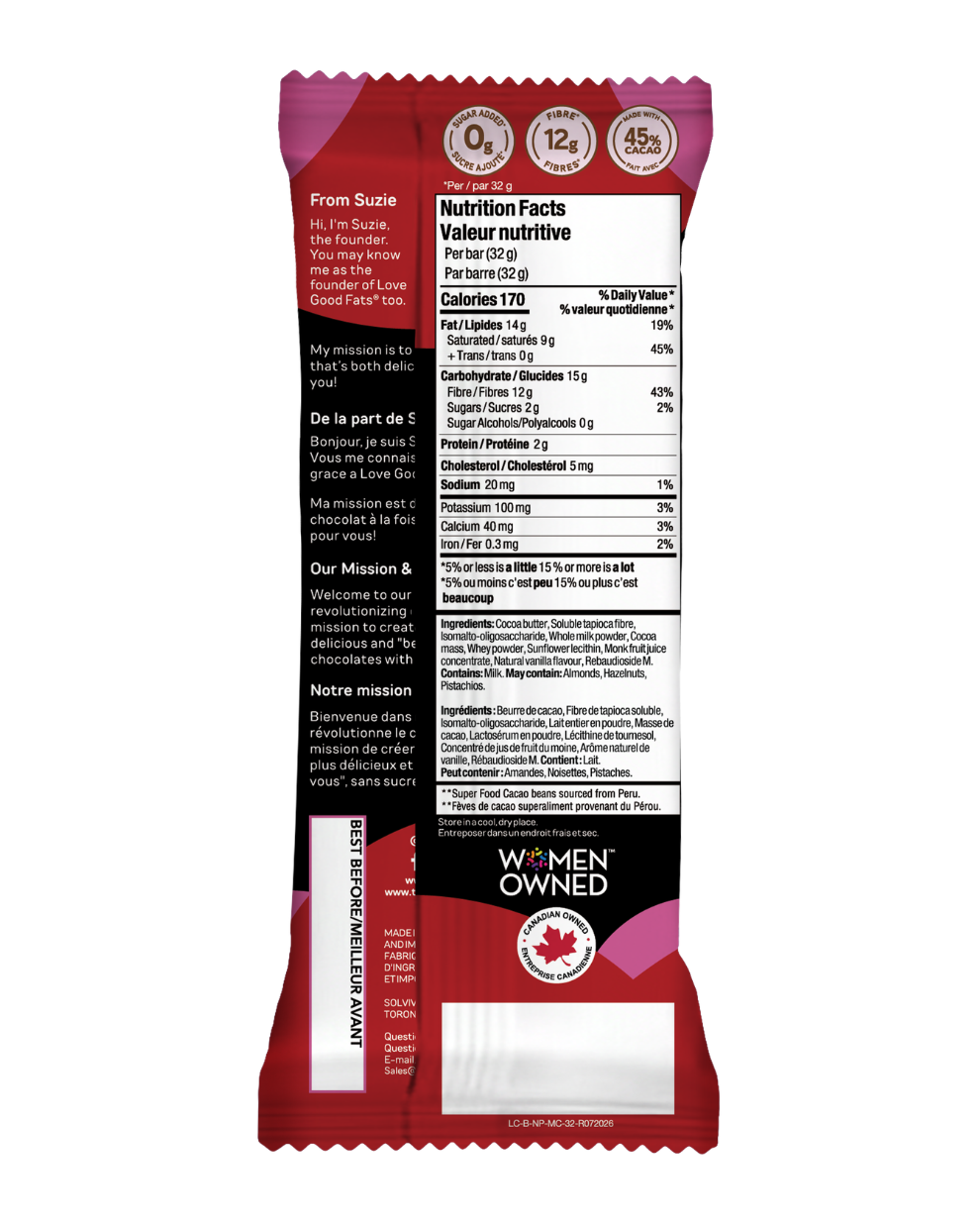 Creamy, Melt-in-your-Mouth Pure Chocolate Bars, Zero Sugar added, High Pre-Biotics Fibre, Milk Chocolate, High Antioxidants (12x32g)