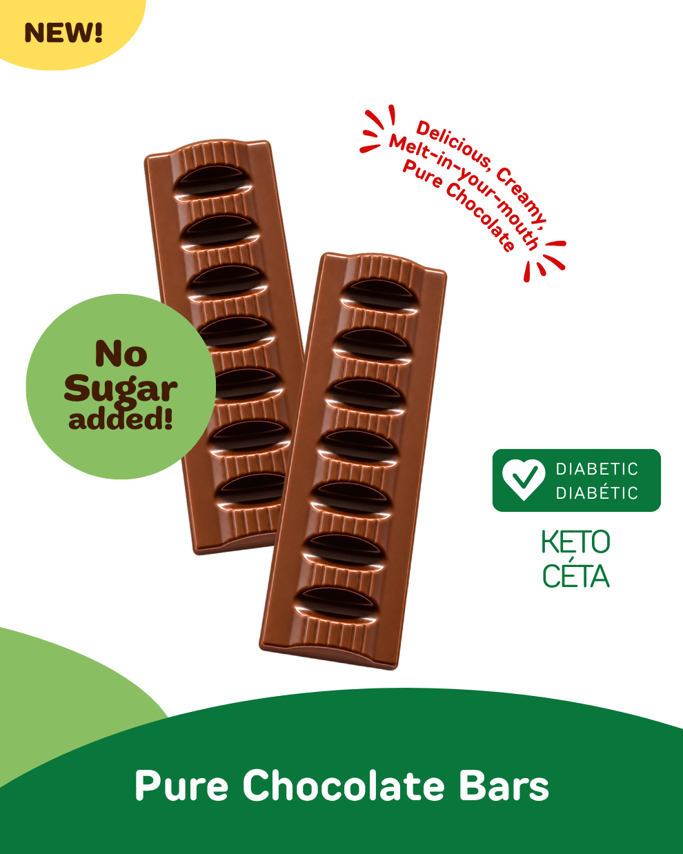 Creamy, Melt-in-your-Mouth Pure Chocolate Bars, Zero Sugar added, High Pre-Biotics Fibre, Milk Chocolate Salted Pistachio, High Antioxidants (12x32g)