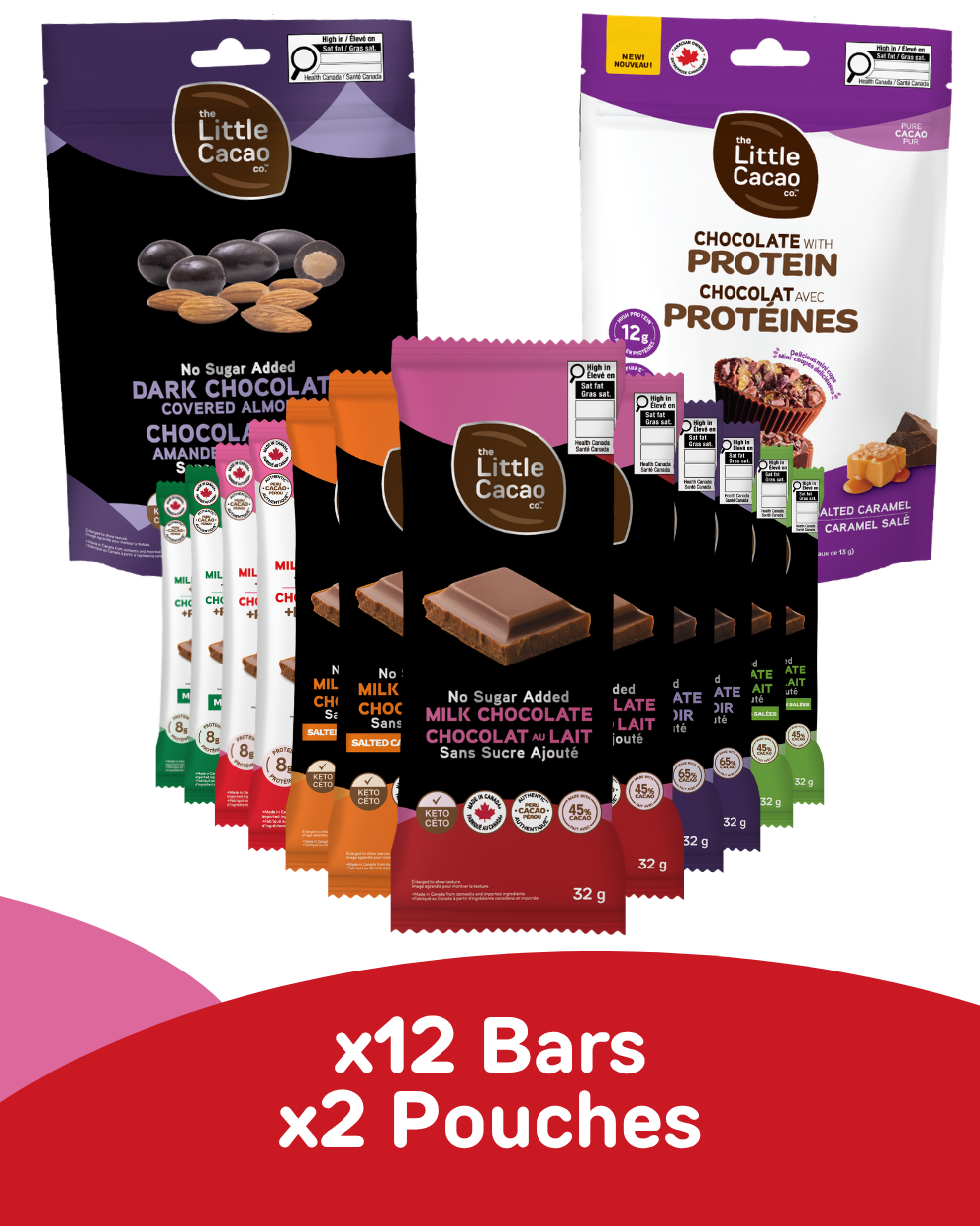 Creamy Pure Chocolate Starter Pack, Zero Sugar Added, +High Protein, High Pre-Biotic Fibre, VARIETY (12x Bars, 1x Salted Caramel Mini Cups, 1x Dark Chocolate Covered Almonds)